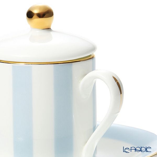 ロイカーカム ハーレクィーンストライプ デミタスカップ＆ソーサー ブルー（蓋付）