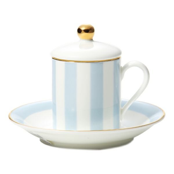 ロイカーカム ハーレクィーンストライプ デミタスカップ＆ソーサー ブルー（蓋付）
