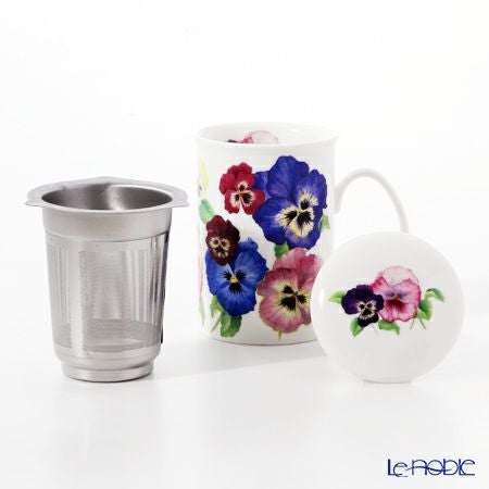 ロイカーカム パンジー ピンク＆ホワイト こし器付ビーカー 320ml