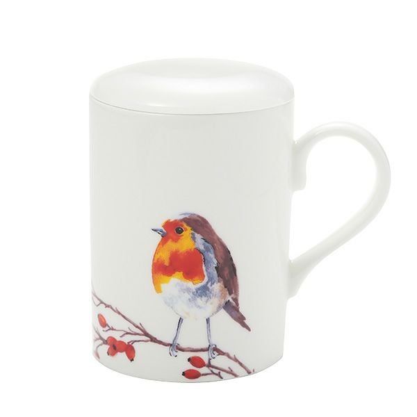 ロイカーカム バード コマドリ（Robin） オレンジブラウン ビーカー／マグカップ ルーシー 325ml 蓋＆こし器（茶こし）付き