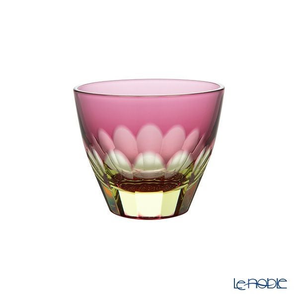 GLASS-LAB グラス・ラボ 江戸切子 砂切子 カーネーション ぐい呑み プラセオ（イエロー）×金赤