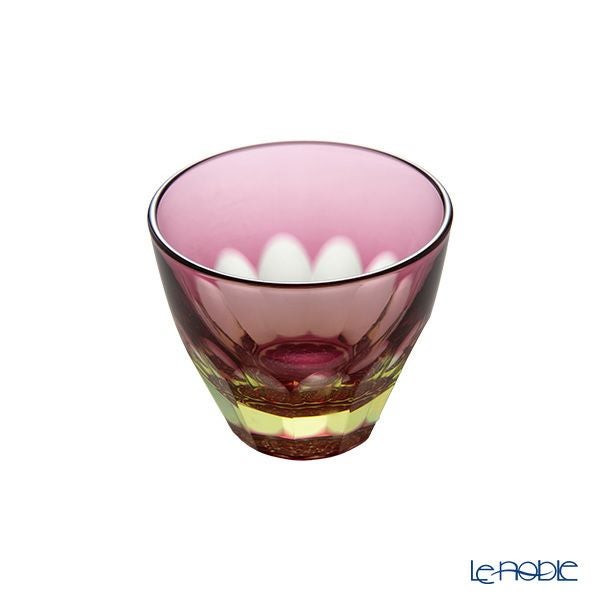 GLASS-LAB グラス・ラボ 江戸切子 砂切子 カーネーション ぐい呑み プラセオ（イエロー）×金赤