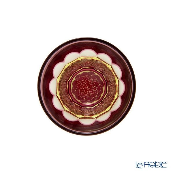 GLASS-LAB グラス・ラボ 江戸切子 砂切子 カーネーション ぐい呑み プラセオ（イエロー）×金赤