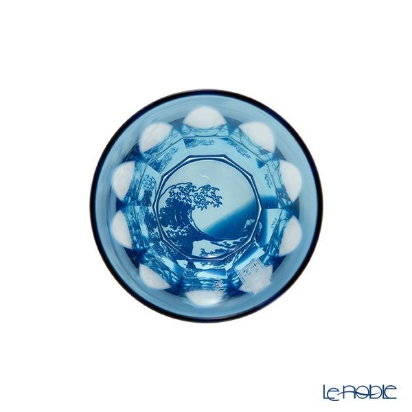 GLASS-LAB グラス・ラボ 江戸切子 砂切子 北斎 オールドグラス 神奈川沖浪裏（大）ライトブルー×瑠璃