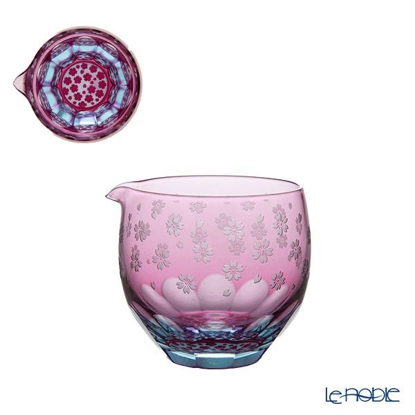 GLASS-LAB グラス・ラボ 江戸切子 砂切子 サクラサク 片口 ライトブルー×金赤