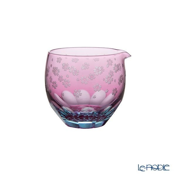 GLASS-LAB グラス・ラボ 江戸切子 砂切子 サクラサク 片口 ライトブルー×金赤