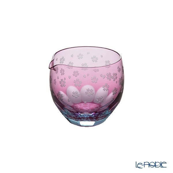 GLASS-LAB グラス・ラボ 江戸切子 砂切子 サクラサク 片口 ライトブルー×金赤