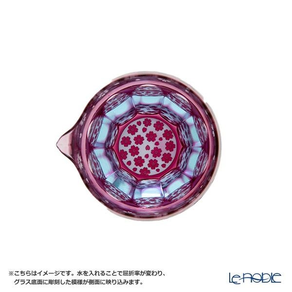 GLASS-LAB グラス・ラボ 江戸切子 砂切子 サクラサク 片口 ライトブルー×金赤