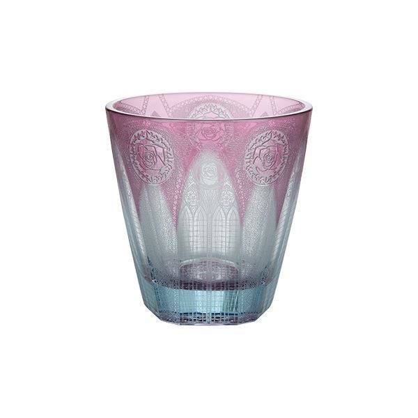 GLASS-LAB グラス・ラボ 江戸切子 砂切子 赤薔薇の大聖堂 オールドグラス ライトブルー×金赤【2020江戸切子新作展 WEB投票第二位】