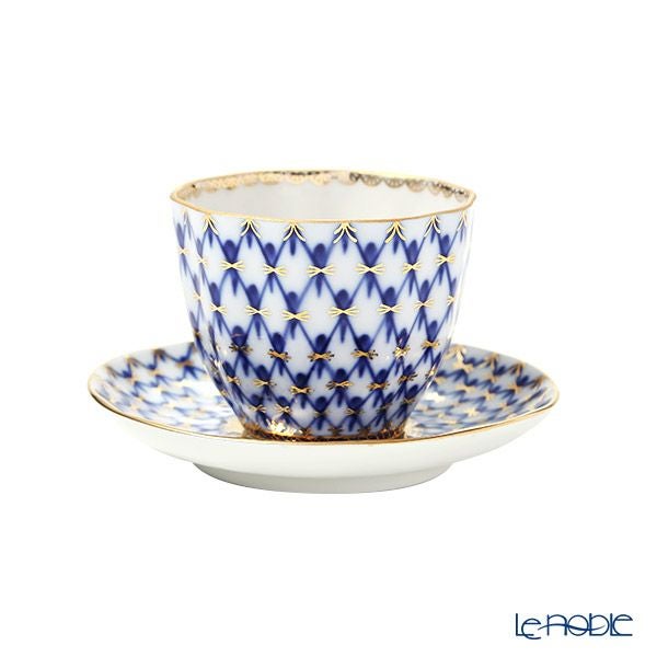 ロシア食器 インペリアル・ポーセリン コバルトネット ジャパニーズカップ＆ソーサー