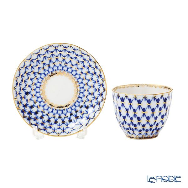 ロシア食器 インペリアル・ポーセリン コバルトネット ジャパニーズカップ＆ソーサー