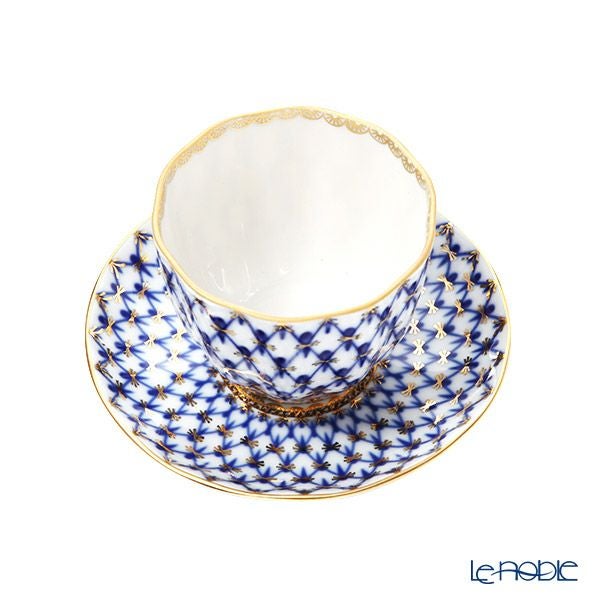 ロシア食器 インペリアル・ポーセリン コバルトネット ジャパニーズカップ＆ソーサー