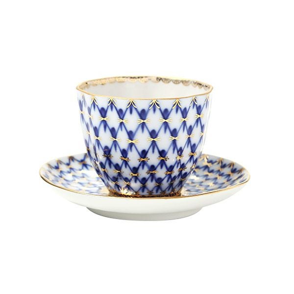 ロシア食器 インペリアル・ポーセリン コバルトネット ジャパニーズカップ＆ソーサー