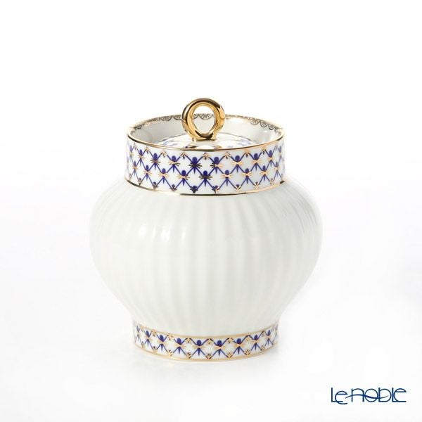 ロシア食器 インペリアル・ポーセリン コバルトネット シュガーポット（ウエイブ） 390ml
