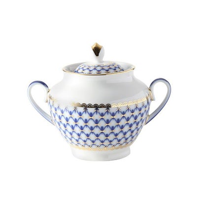 ロシア食器 インペリアル・ポーセリン コバルトネット シュガーポット 