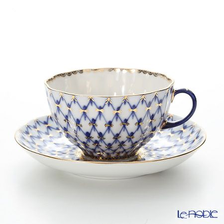 ロシア食器 インペリアル・ポーセリン コバルトネット ティーカップ＆ソーサー 250ml