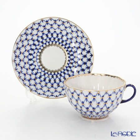 ロシア食器 インペリアル・ポーセリン コバルトネット ティーカップ＆ソーサー 250ml
