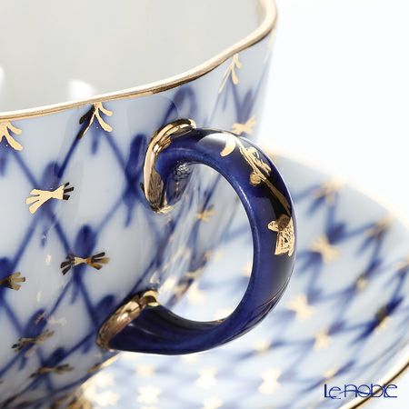 ロシア食器 インペリアル・ポーセリン コバルトネット ティーカップ＆ソーサー 250ml