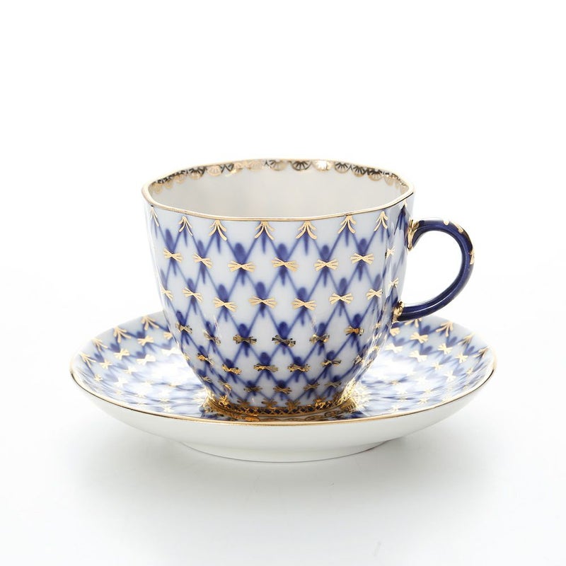ロシア食器 インペリアル・ポーセリン コバルトネット コーヒーカップ＆ソーサー 140ml