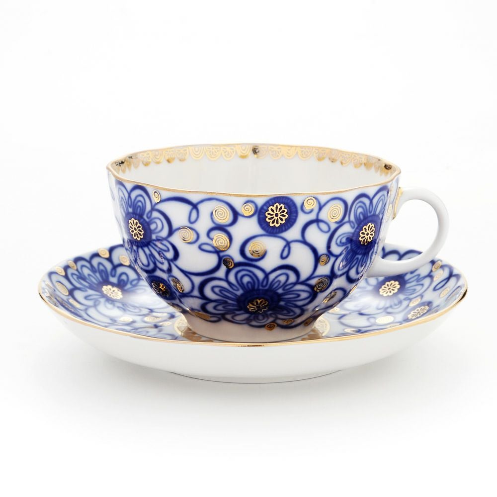 ロシア食器 インペリアル・ポーセリン ワインディングトウィッグ ティーカップ＆ソーサー 250ml