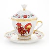ロシア食器 インペリアル・ポーセリン レッドルースター ティーカップ＆ソーサー 250ml（ふた付）