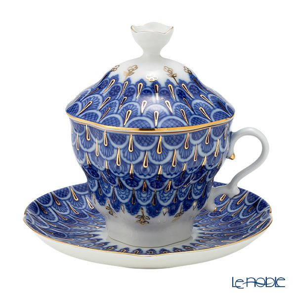 ロシア食器 インペリアル・ポーセリン 忘れな草 ティーカップ＆ソーサー 250ml（ふた付）