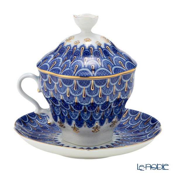 ロシア食器 インペリアル・ポーセリン 忘れな草 ティーカップ＆ソーサー 250ml（ふた付）