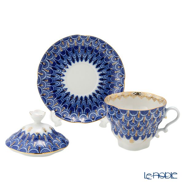 ロシア食器 インペリアル・ポーセリン 忘れな草 ティーカップ＆ソーサー 250ml（ふた付）