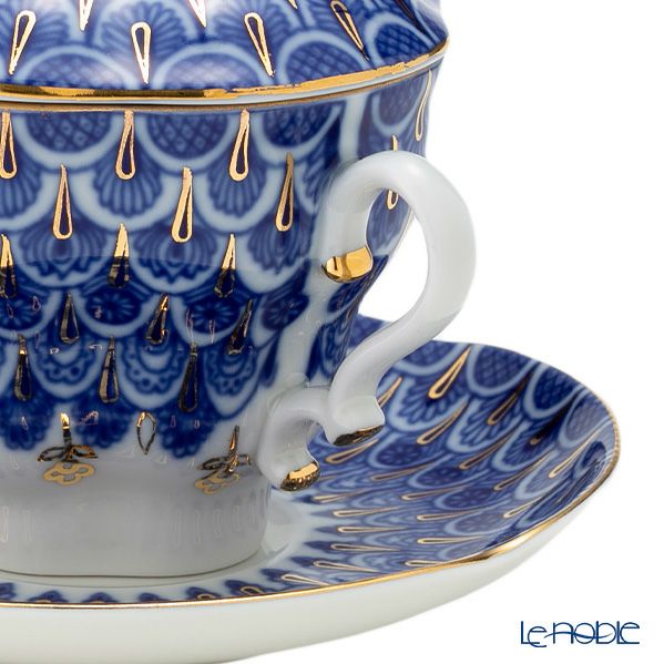 ロシア食器 インペリアル・ポーセリン 忘れな草 ティーカップ＆ソーサー 250ml（ふた付）