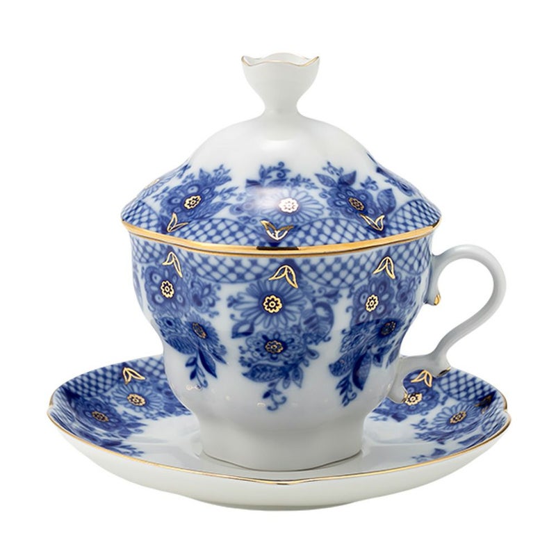 ロシア食器 インペリアル・ポーセリン ブライズメイド ティーカップ＆ソーサー 250ml（ふた付）