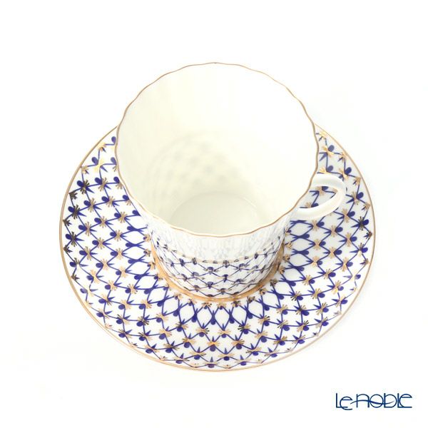 ロシア食器 インペリアル・ポーセリン コバルトネット ティー カップ＆ソーサー（ダンデリオン）165ml