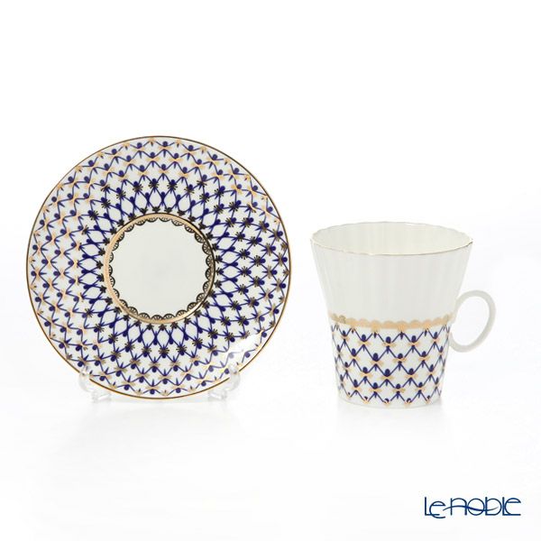 ロシア食器 インペリアル・ポーセリン コバルトネット ティー カップ＆ソーサー（ダンデリオン）165ml