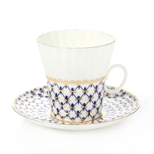 ロシア食器 インペリアル・ポーセリン コバルトネット ティー カップ＆ソーサー（ダンデリオン）165ml