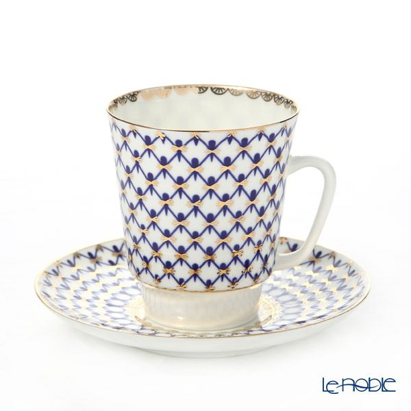 ロシア食器 インペリアル・ポーセリン コバルトネット ティー カップ＆ソーサー（メイ）165ml