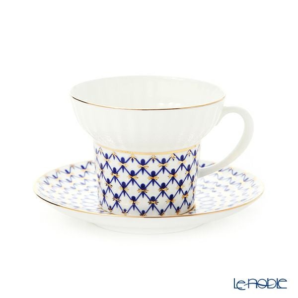 ロシア食器 インペリアル・ポーセリン コバルトネット ティーカップ＆ソーサー（ウエイブ） 155ml