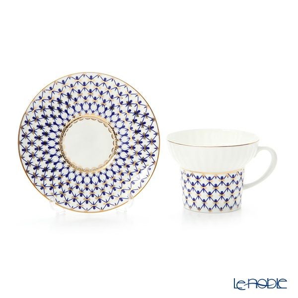 ロシア食器 インペリアル・ポーセリン コバルトネット ティーカップ＆ソーサー（ウエイブ） 155ml