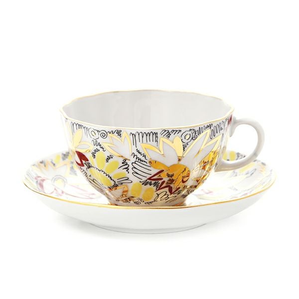 ロシア食器 インペリアル・ポーセリン ゴールデンカモミール ティーカップ＆ソーサー 250ml