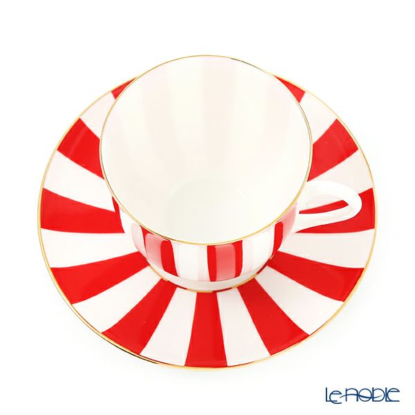 ロシア食器 インペリアル・ポーセリン インペリアルストライプ カップ＆ソーサー レッド 180ml