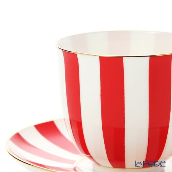 ロシア食器 インペリアル・ポーセリン インペリアルストライプ カップ＆ソーサー レッド 180ml