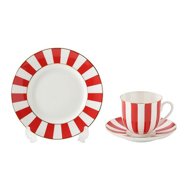 ロシア食器 インペリアル・ポーセリン インペリアルストライプ 3ピースセット レッド 180ml