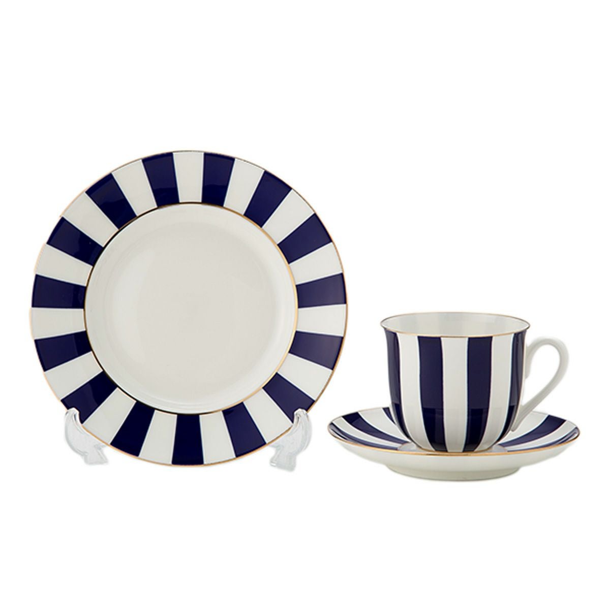 ロシア食器 インペリアル・ポーセリン インペリアルストライプ 3ピースセット コバルト 180ml
