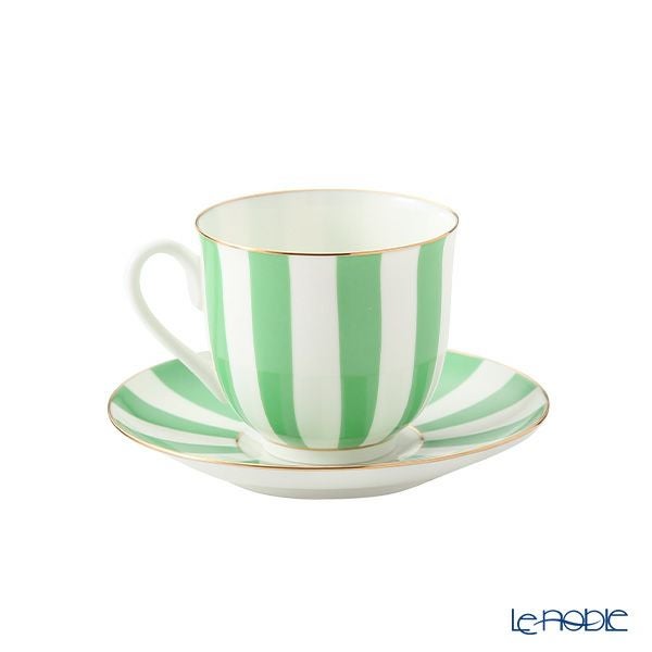 ロシア食器 インペリアル・ポーセリン インペリアルストライプ カップ＆ソーサー グリーン 180ml