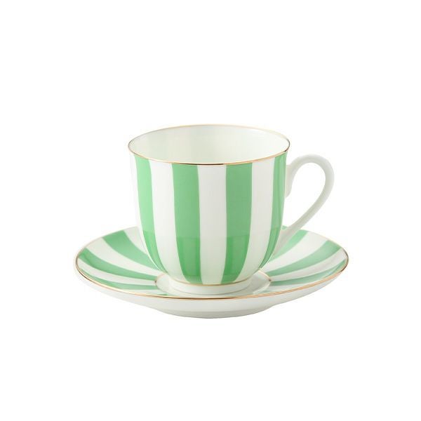 ロシア食器 インペリアル・ポーセリン インペリアルストライプ カップ＆ソーサー グリーン 180ml