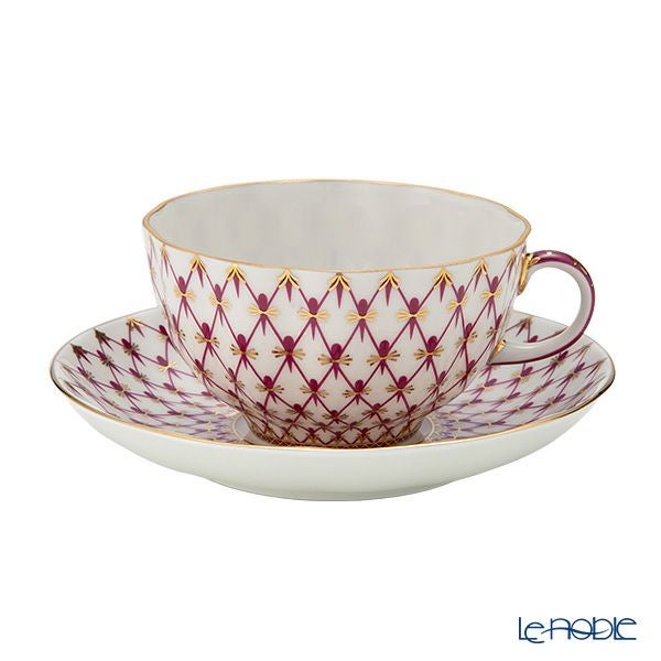ロシア食器 インペリアル・ポーセリン ブルース（ピンクネット） ティーカップ＆ソーサー 250ml New