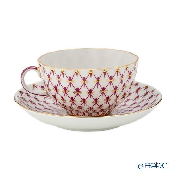 ロシア食器 インペリアル・ポーセリン ブルース（ピンクネット） ティーカップ＆ソーサー 250ml New