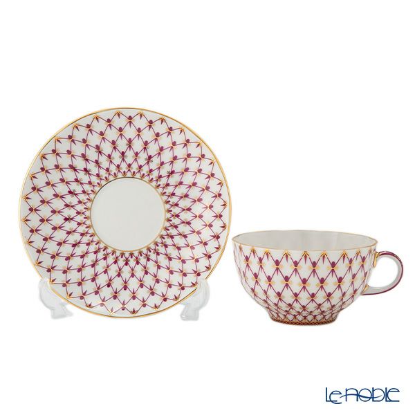 ロシア食器 インペリアル・ポーセリン ブルース（ピンクネット） ティーカップ＆ソーサー 250ml New