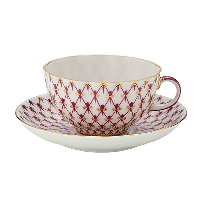 ロシア食器 インペリアル・ポーセリン ブルース（ピンクネット） ティーカップ＆ソーサー 250ml New