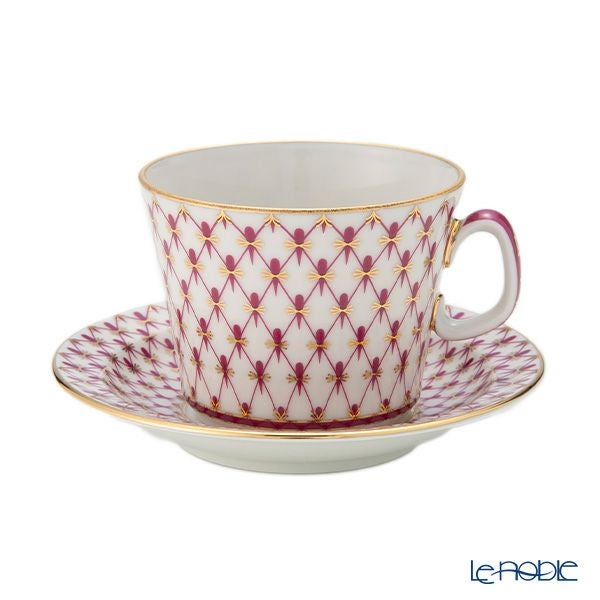 ロシア食器 インペリアル・ポーセリン ブルース（ピンクネット） ティーカップ＆ソーサー ユース 250ml