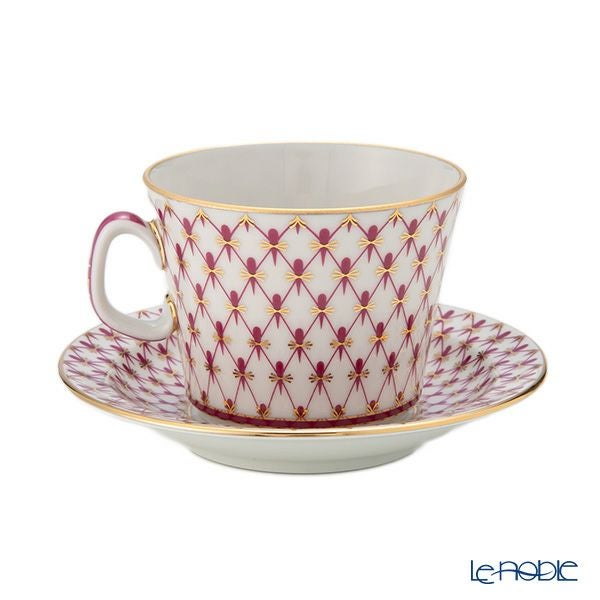 ロシア食器 インペリアル・ポーセリン ブルース（ピンクネット） ティーカップ＆ソーサー ユース 250ml