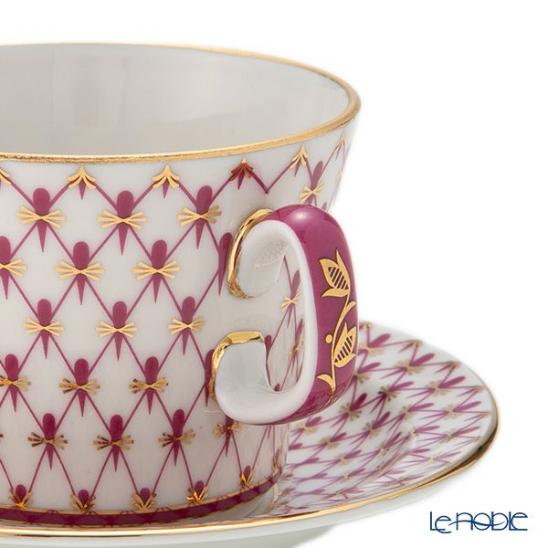 ロシア食器 インペリアル・ポーセリン ブルース（ピンクネット） ティーカップ＆ソーサー ユース 250ml